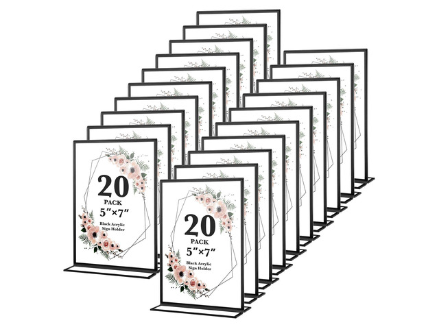 20 Pack 5x7 Acrylic Sign Holders, Wedding Table Numbers Frames Black Double Sided Vertical Stand Clear Picture Frames for Party, Restaurant Signs...