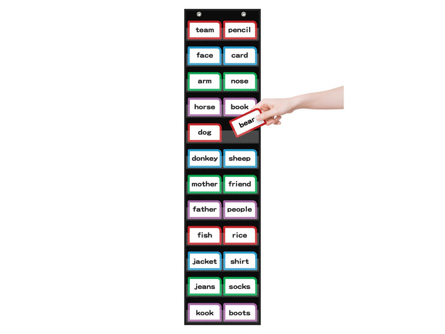 10W x 48.25H Classroom Words Pocket Chart with 12 Clear Pockets, Black Standard Pocket Chart for Classroom and Home for Sentence Strips, Reusable...