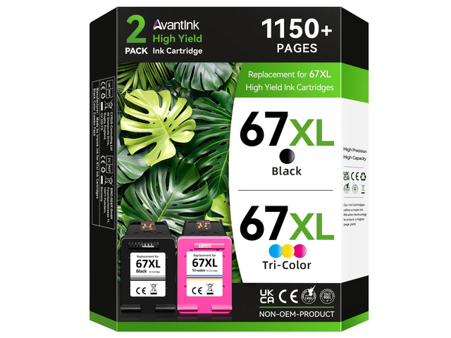67XL Ink Cartridges Black/Color Combo Pack Compatible for HP Ink 67 67XL Works with HP Deskjet 2800e 2855e 2755e 2700e 2734e 2700 2755 2827e 4155e...