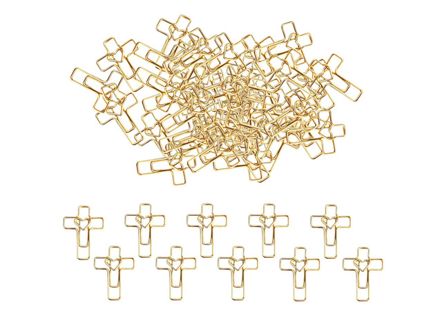 100PCS Gold Heart Cross Paper Clips, Heart Cross - Bible Study Supplies, christian gifts for women Jesus Bible Stuff bookmark journaling supplies...