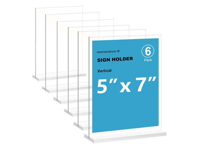 5x7 Acrylic Sign Holder 6 Pack, Double-Sided Display Stand, Plastic Card Holder for Business, Office, Party