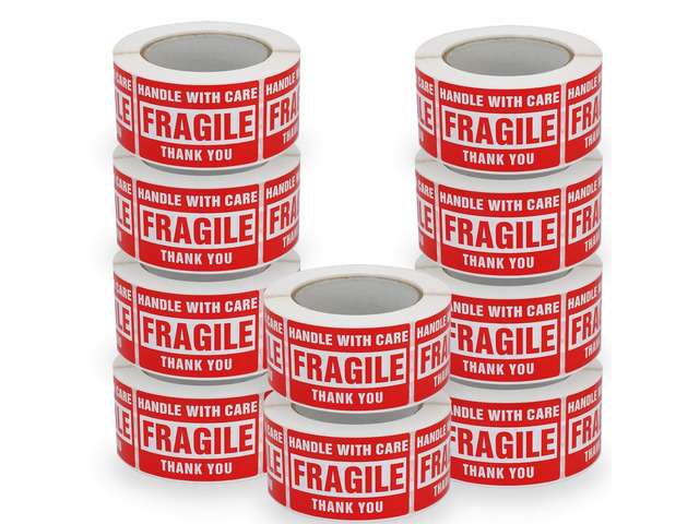 10 Rolls/5000 Labels,Handle with Care Fragile Thank You, Red Warning Shipping Label Stickers (2' x 3')