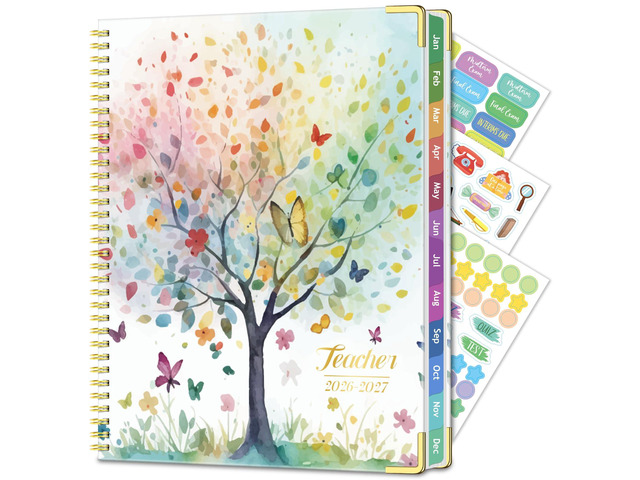 Teacher Planner 2026-2027 Academic Year, Lesson Plan Book 8.5'x11' July 2026-June 2027, Teacher Calendar with 14 Checklists & Gold Corners for...