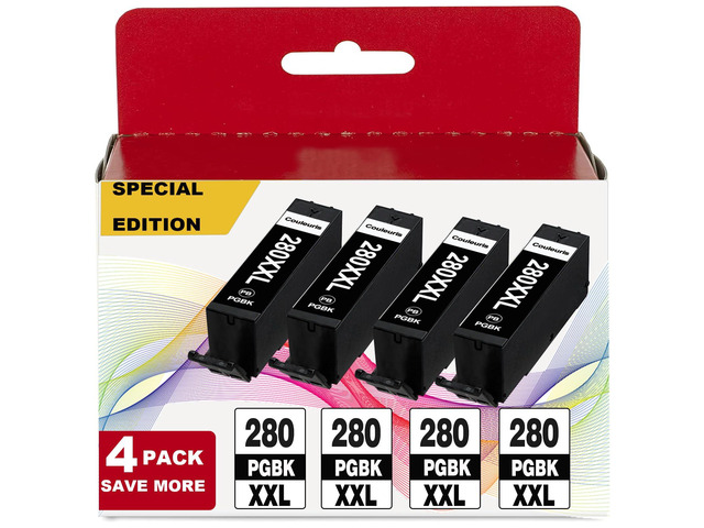 PGI-280 XXL PGBK Ink 4-Pack Replacement for Canon 280XXL for TR8620a TR8600 TR8622a TR8520 TS9521c TR7520 TS9120 TR8622 TS9520 TS6220 TS6320 TS702a...
