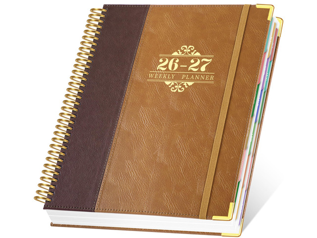 2026-2027 Weekly & Monthly Calendar Planner, Jul 2026-Dec 2027 8.5' x 11', Two-Tone Leather Hardcover, Academic Year Agenda for Day Planning,...
