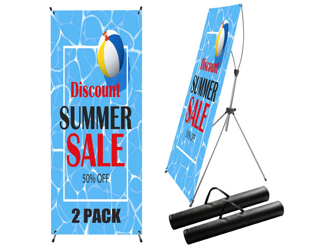2 Pack X Frame Banner Stand Adjustable Size 23'X 63' to 32'X 78' with Portable Retractable Carrying Bag, Customize Banner Stand for Trade, Show...
