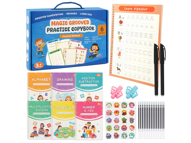 Magic Grooved Handwriting Practice Book for Kids Ages 38 Reusable Handwriting Practice for Preschool Learning,3D Tracing Books with Disappearing...