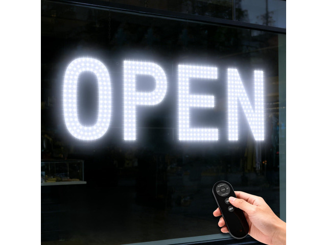 LED Open Signs for Business, 30'x10' Remote Control Dimmable Hanging Kit 14 Scene Modes, Business Hours & Open Closed Signs Included, Energy...