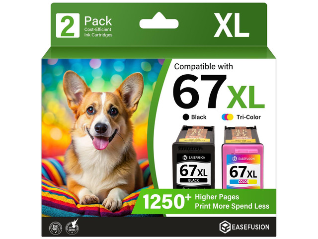 Replacement for HP 67 67XL Ink Cartridges Black/Color Combo Pack for HP Ink 67 HP67 HP67XL, Compatible with DeskJet 2855e 2755e 2700 4255e 4155e...