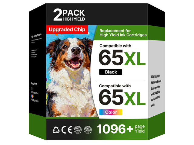 65XL Ink Cartridges Compatible for HP Ink 65, High Yield for HP 65 Ink Cartridges Black/Color Combo Pack, Work for HP DeskJet 3755 3772 3700 3752...