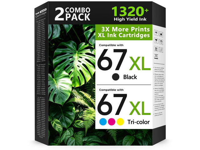 67XL Printer Ink Replacement Compatible for HP Ink 67 67XL Work with HP Envy 6055e 6055 6052 6455e 6455 6452 6458 6475 DeskJet 2755e 2755 2855e...