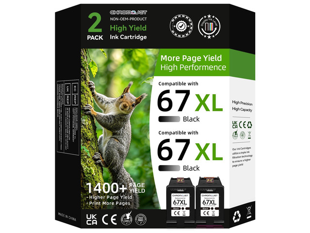Printer Ink 67 Compatible for HP 67 Black Ink Cartridge Compatible for HP Ink 67 for HP 67 Ink Fit for DeskJet 2855e 2800e 4155e 2755e 2700 2700e...
