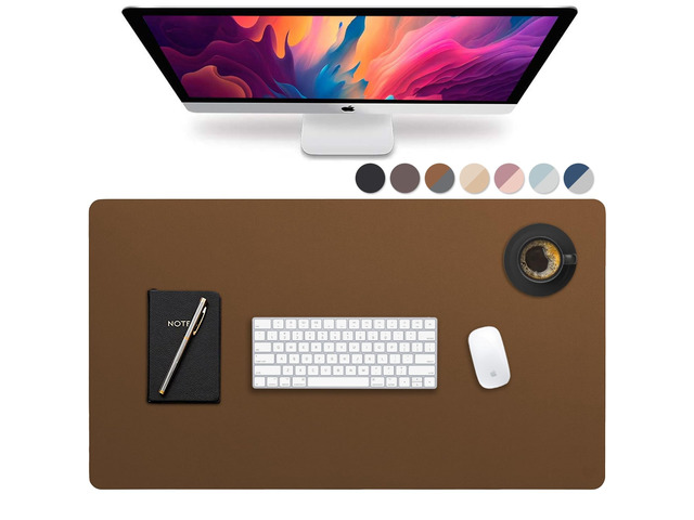 Leather Desk Pad - Large 36' x 20', Desk Protector with PU Leather, Mouse Pad, Blotter for Office (Brown)