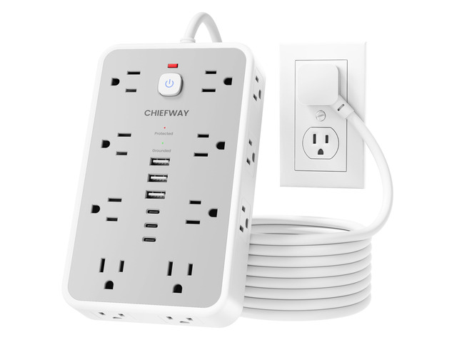 6 FT Surge Protector Power Strip with 6 USB, 16 Outlets, 2400J 3 USB-A & 3 USB-C Ports, 1.7' Wide-Spaced Outlets, 1875W/15A, Flat Plug, 4-Sided...