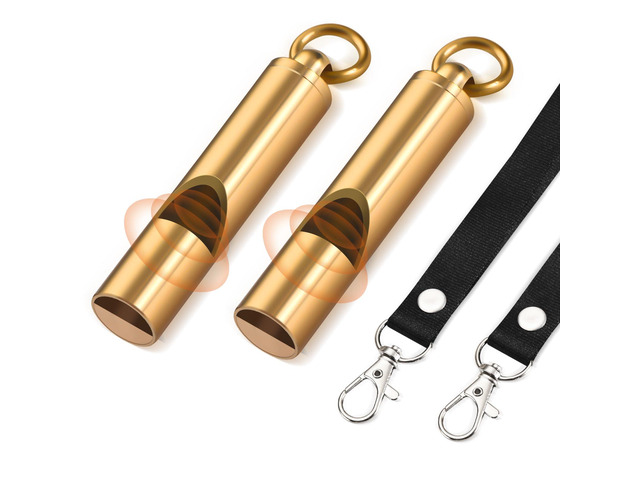 Upeckaroo Brass Emergency Whistles 2 Pack with Tangle-Free Lanyard - Pealess Safety Whistle Survival Loud Blast for Kayak Life Vest, Boating,...