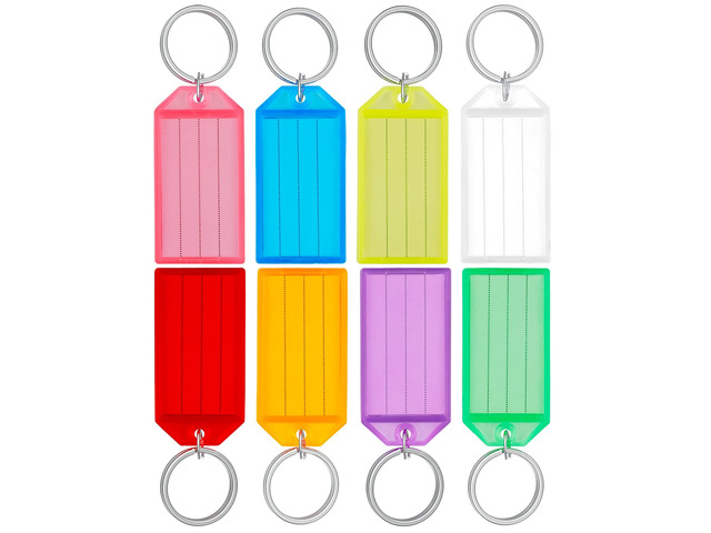 Uniclife 10 Pieces Key Tags 2 Inch Plastic Key Chain Tags with Ruled Blank Paper Labels Transparent Covers and Split Rings Sturdy Item Identifiers,...
