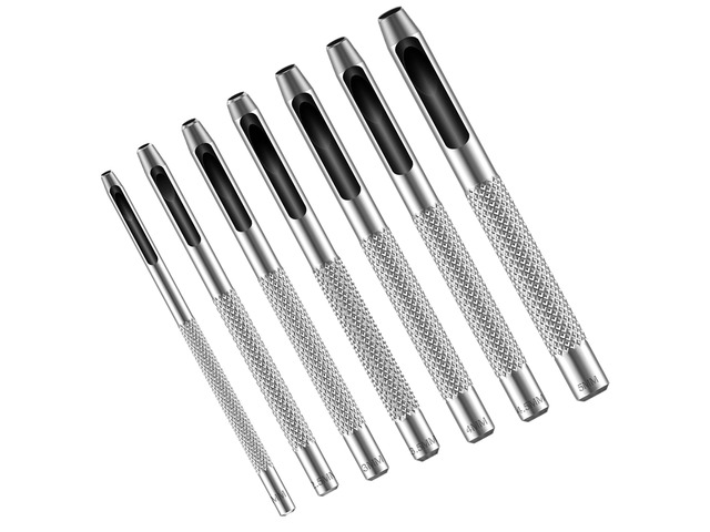 7PCS Hollow Leather Hole Punch Set, 25mm Round Punch Hole Tool Metal Round Punching Hole Tool, 5/6413/64in with Anti-Slip Grip for Belts, Watch...