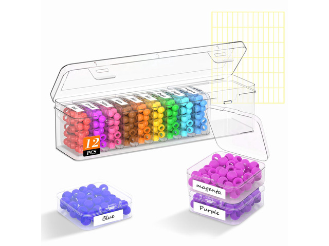 Profasion 12Pcs Bead Organizer Box, Clear Plastic Bead Storage Containers Bead Organizer With Hinged Lid and Labels,Craft Storage Box for...