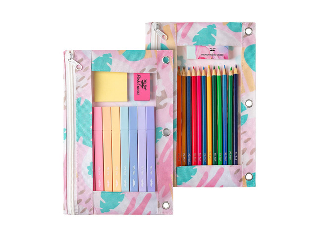 Pencil Pouch for 3 Ring Binder, 2 Pack, 10'x6.75', Smooth Zipper Clear Window, Large Capacity Pencil Case with 3 Reinforced Grommets for School,...