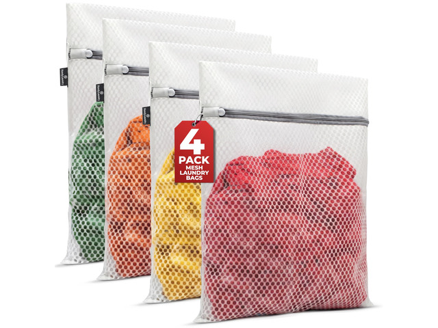 Handy Laundry Zippered Mesh Bags 4-Pack 12'x16', Honeycomb for Delicates 4-Pack Zippered Honeycomb Mesh Bags 12x16, Machine Washable, for...