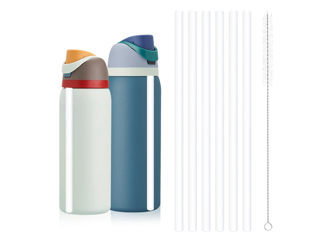 Straw Replacement for Water Bottle 24 oz 32 oz, Reusable Plastic Straws with 1 Cleaner Brush, BPA-free, Dishwasher Safe, Straw Accessories...