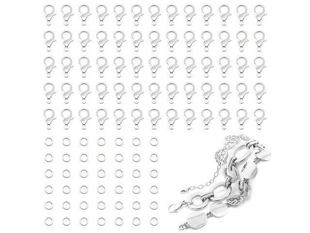 Necklace Clasp for Jewelry Making, Bracelet, Keychains(Silver) 60Pcs Lobster Claw Clasps 240Pcs Open Jump Rings Necklace Making Supplies