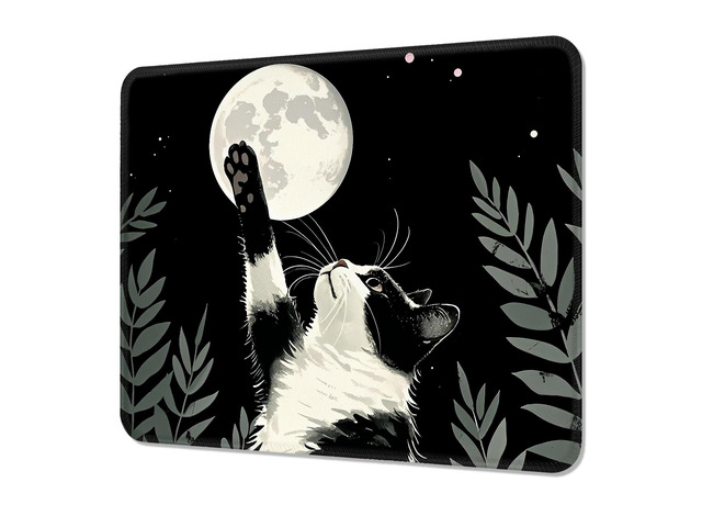 Mouse Pad, Cute Mouse Mat, 10' x 8', Black Cat and Moon