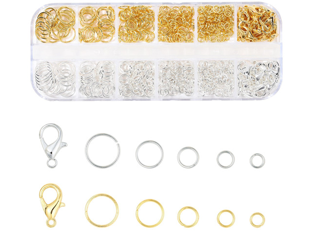 5 Sizes Silver and Gold Open Jump Rings, 500PCS O Rings and Lobster Clasps, Small and Large Jump Rings for Jewelry Making and Keychains