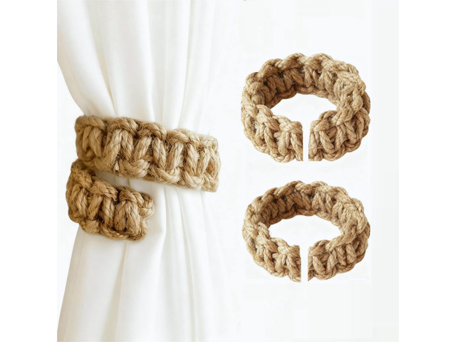Brown Braided Boho Rustic Curtain Tiebacks Set of 2 No Drill Holdbacks Braided curtain tiebacks fit sheer & outdoor drapes; rustic boho decor,...