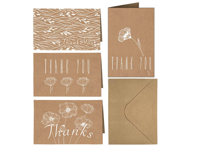 4x6 Thank You Cards 20 Pack Brown Craft Paper 4 Designs of Assorted Blank Thank You Greeting Cards with Envelopes, for Birthday, Wedding,...