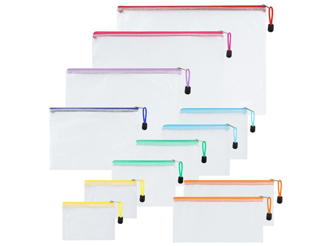 12pcs Mesh Zipper Pouch Bags, 8 Size Zipper Bags for Organizing,Mesh Bags with Zipper, Waterproof File Bags for School, Puzzles, Cosmetics, Travel...