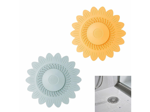 Sunflower Silicone Drain Cover,2-Pack Hair Catcher for Shower Tub Sink, Flower Shape Bathtub Drain Cover, Non-Slip Silicone Strainer for Kitchen...