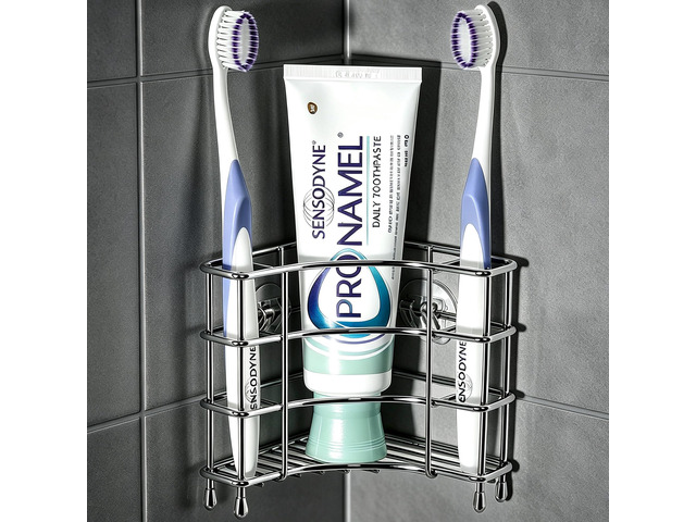 Corner Toothbrush Holder, Stainless Steel Wall Mount Organizer Bathroom corner organizer with 3 storage slots for toothbrushes, toothpaste,...