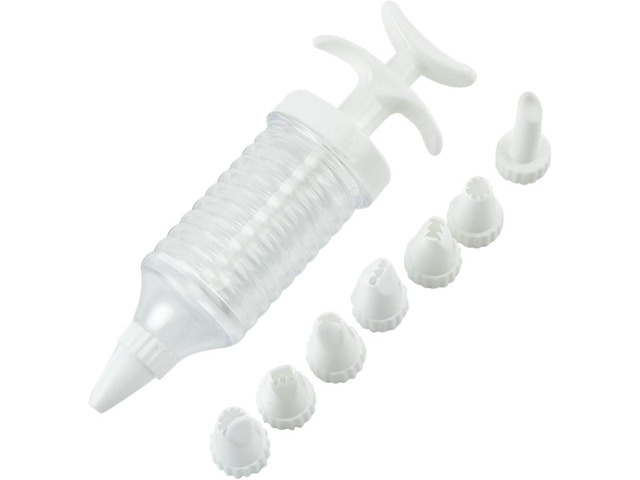 A Set Pipe Nozzles with Syringe, 8Pcs Plastic Cream Baking Piping Nozzle Dispenser Icing Pastry Tips Tube Decoration Tool
