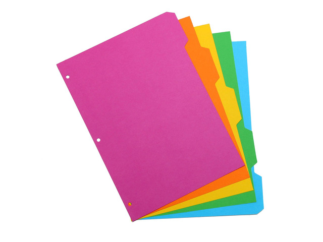 5 Part Dividers 1 Pack of 5 Tabbed Set for 3-Ring Binder, Page Separators for Home, Office, School Organization 8.5 x 11 Inches Bright Colors