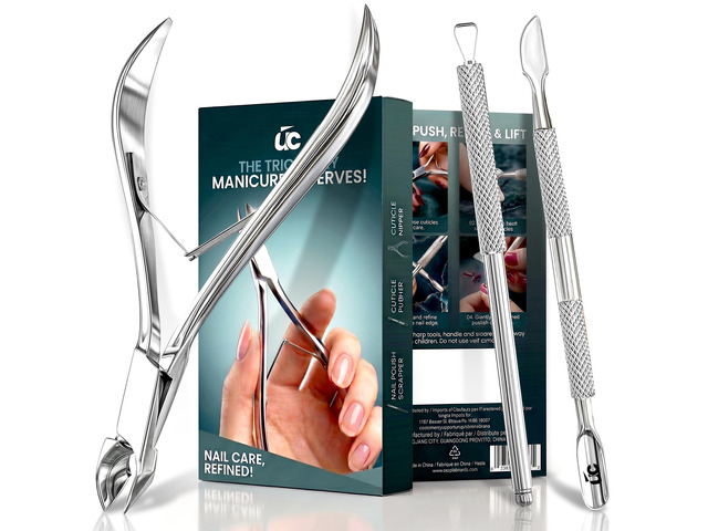 Cuticle Nipper with Pusher & Nail Scraper, Nail Trimmer Set Professional Nail Care Manicure & Pedicure Kit, Cuticle Remover Tool Kit - Silver