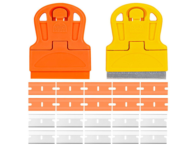 2PCS Razor Blade Scraper Tool Set, Mini Car Paint Remover with 10 Plastic Blades & 10 Metal Blades, Vehicle Adhesive Cleaning Tool for Removing...