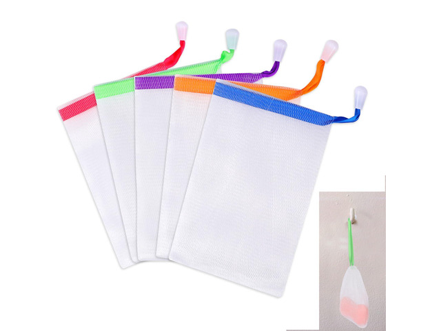 5 PCS Soap Bags Handmade Soap Bubble Mesh Bags Exfoliating Soaps Saver Pouch Net Bag with Drawstring Body Facial Cleaning Tool for Bath & Shower...