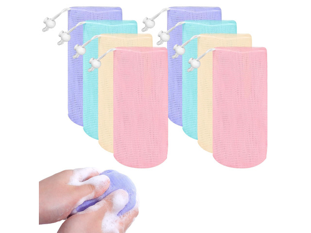 4 Pcs Mesh Soap Bags, Bar Soap Saver Bags, Bubble Foaming Nets Pocket with Drawstring for Facial Cleaning Body Wash