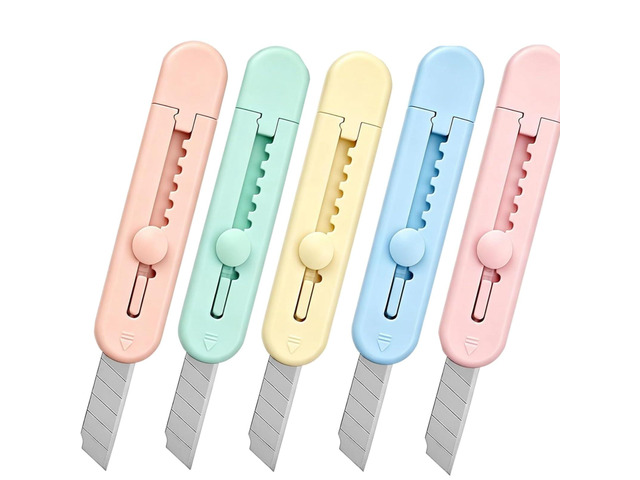 5-Pack Retractable Box Cutters, Multicolor Utility Knife Box Cutter Sharp Razor Blade, Smooth Mechanism,Paper Knife,Package Opener for Envelopes,...