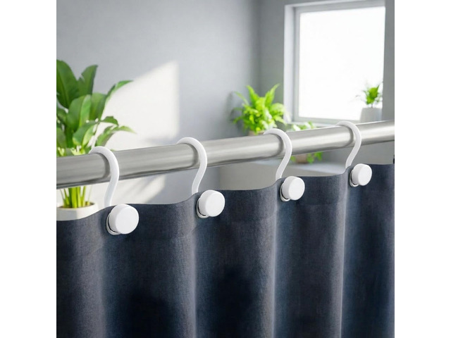 White Shower Curtain Rings, Plastic Shower Curtain Hooks, Bathroom Curtain Hooks, Modern Decorative Shower Curtain Hangers Set of 12, Rounded-Tail...