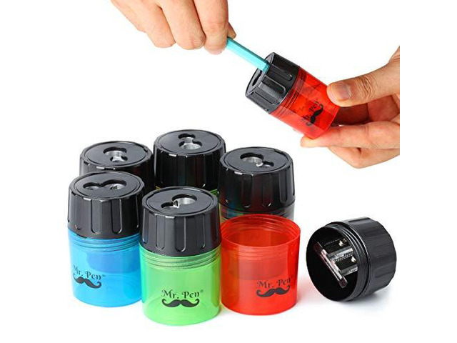 Pencil Sharpeners Manual, 6 Pack, Dual Hole Colorful Handheld Pencil Sharpener, Compatible with Standard and Jumbo Pencils, Screw-On Lid,...