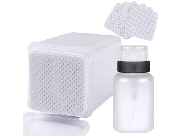 200pcs Nail Cotton Pads, 1 Pull-Off Pump-Style Bottle Suitable for Nail Care Wipes, Nail Cleaning Pads, Mascara Extension Glue Cleaning Wipes, and...