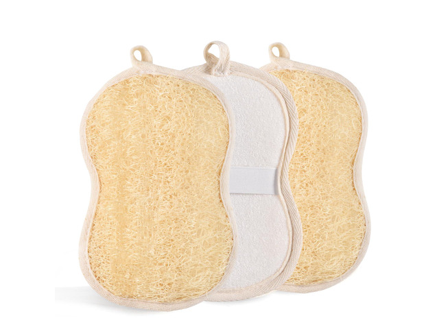 3 Pack Natural Loofah Exfoliating Body Scrubber, Bath Luffa Sponge, Loofas Body Scrub, Organic Loofah with Handle, Shower Loofah for Women