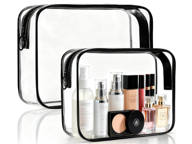 Clear Makeup Bag, 2 Pack TSA Approved Toiletry Bag for Travel Size Toiletries, Quart Size Clear Cosmetic Organizer bag for Women Men, Carry on...