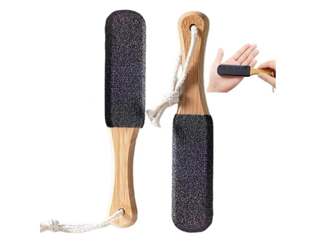 Pedicure Foot File & Pumice Stone with Wooden Handle - Callus Remover and Foot Scrubber for Dead Skin, Dry Rough Feet, Cracked Heels and Corns