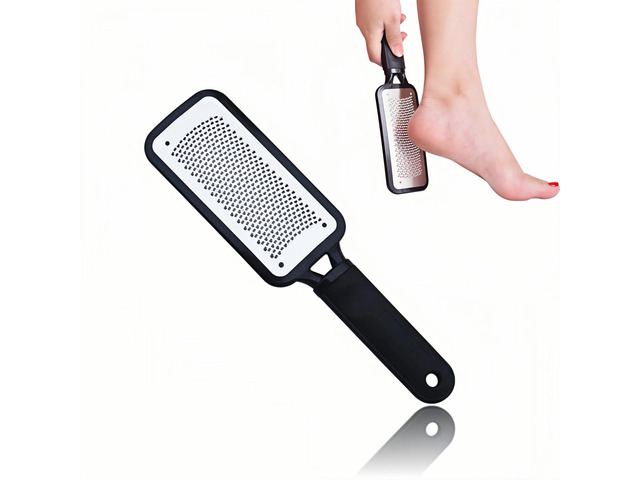 Foot File Callus Remover, Dual-Sided Stainless Steel Pedicure Rasp with Ergonomic Non-Slip Handle, for Dry and Wet Skin