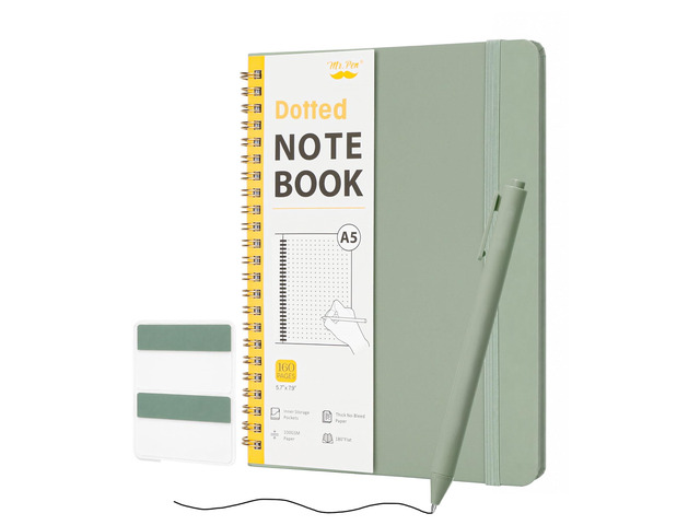 Dotted Spiral Journal Notebook Set, A5 (5.7'x7.9'), 160 Pages Hardcover, Spiral Bullet Dotted Notebook with Divider Sticky Tabs and Pen for...