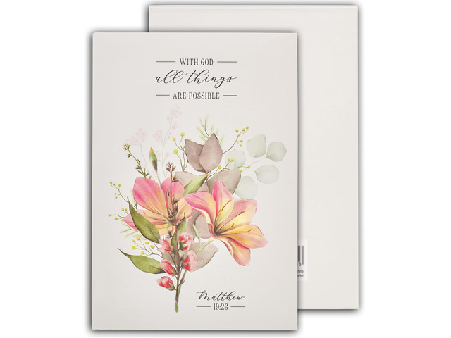 Small Scripture Notepad for Women: All Things Possible Pink/Orange Floral w/Bible Verse, 40 Tear-Off Sheets, Pocket Size, For Reminders, Shopping...