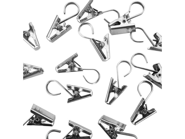 Heavy Duty Satin Nickel Curtain Clips w/Hook for Photos, Showers, Bedroom, Living Room, Home Decoration, Arts & Crafts, 1.5' x 0.5' inch (20 Hooks)